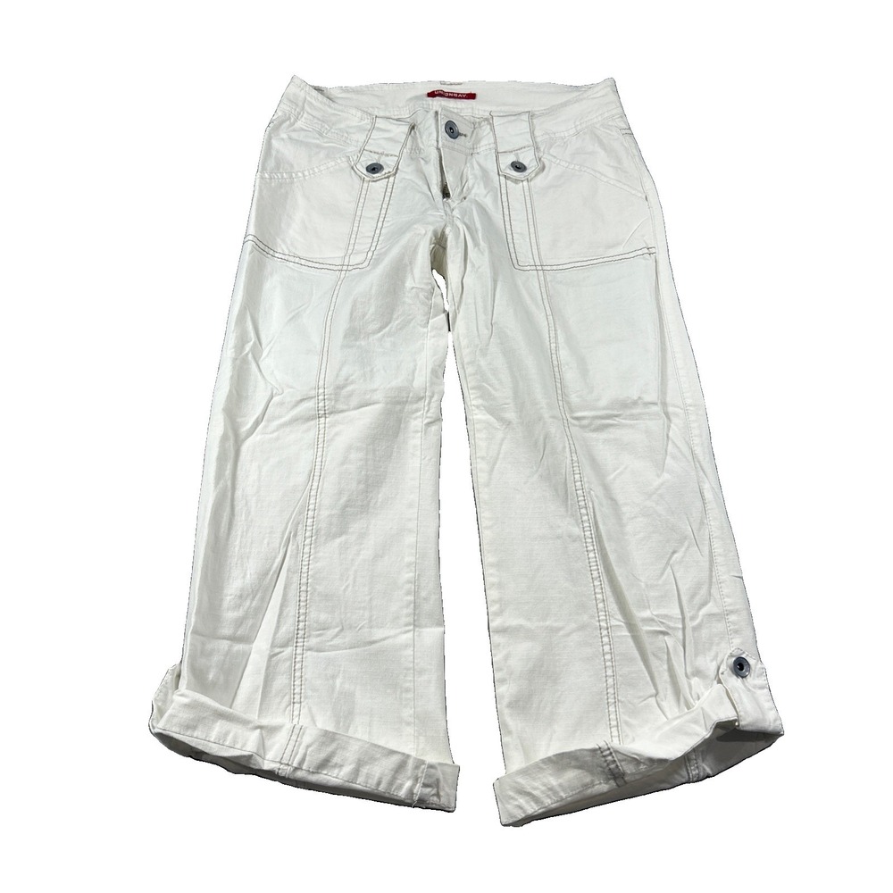 VTG 90s Y2k 2000s Union Bay White Chino Tech Gorp Capri Pants Womens 7 Stretch